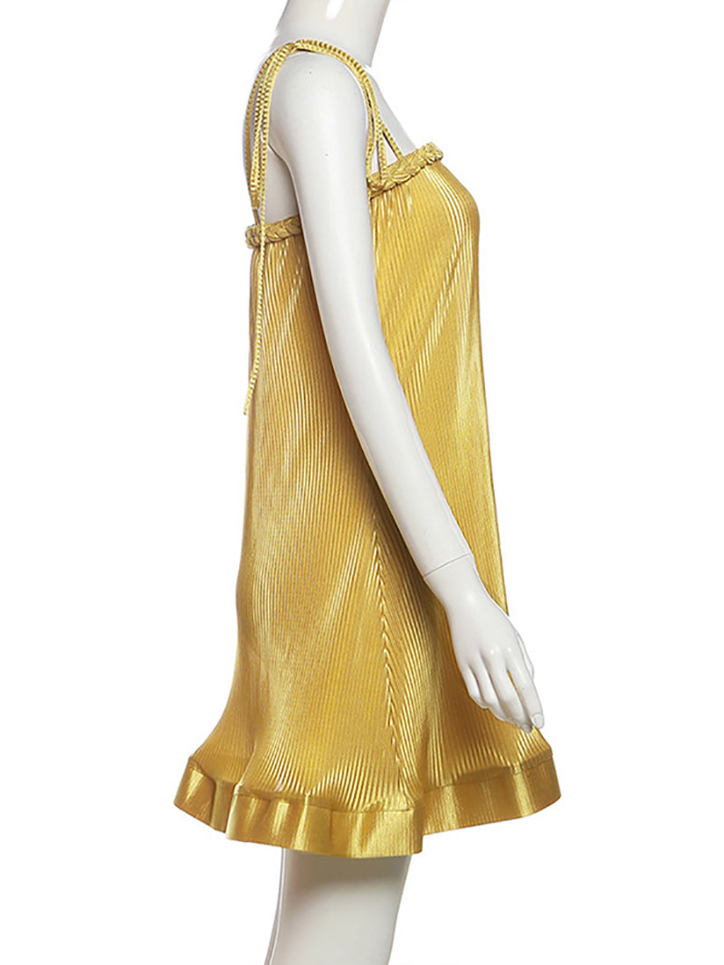 Sexy Strap Curly Hem Loose Mini Dress