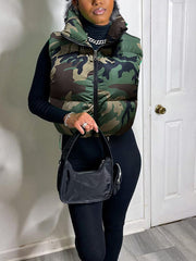 Casual Camouflage Print Patchwork Puffer Vest