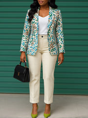 Fashion Print Blazer High Waist Pants Suits