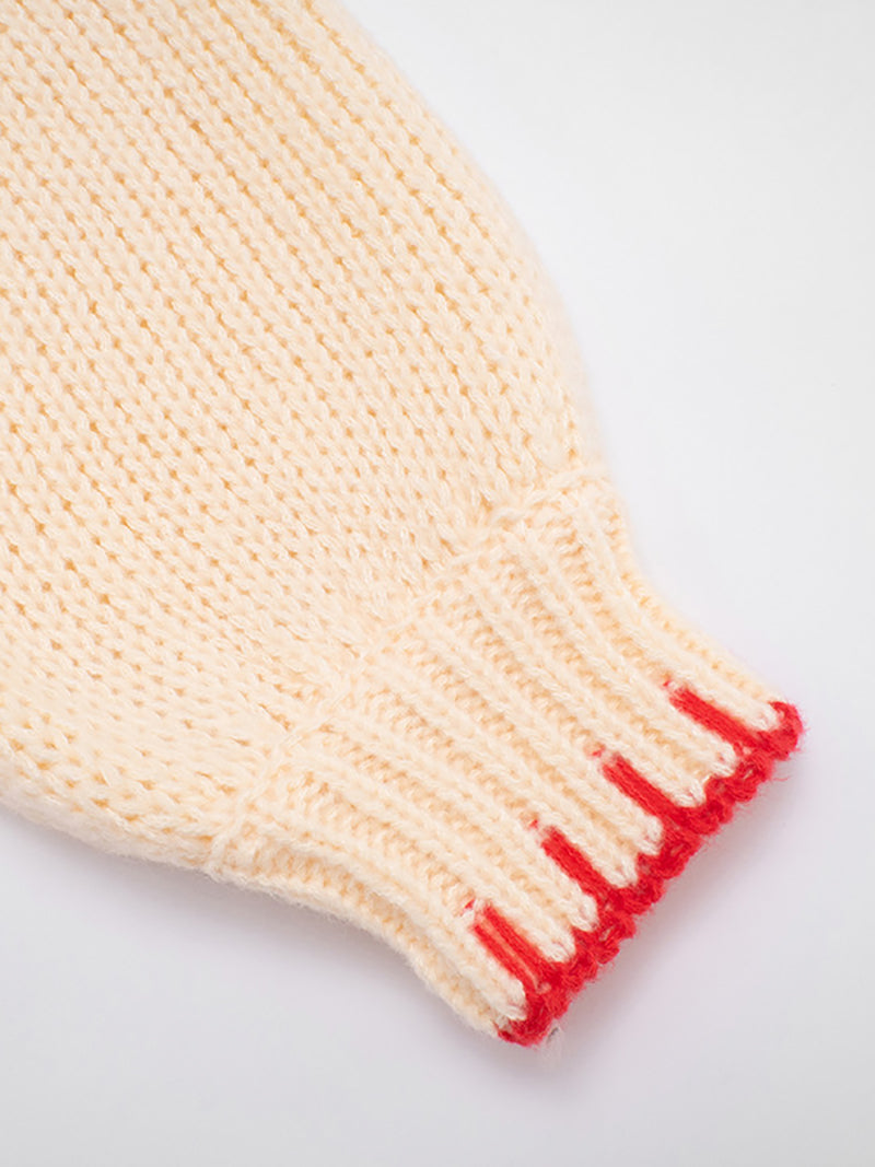 Casual V Neck Loose Contrast Stitch Chunky Knit Sweater