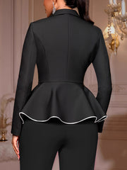 Fashion Double-breasted Cinched Waist Ruffles Blazer