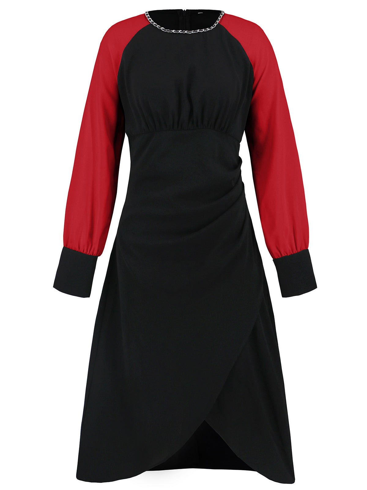 Color Block Long Sleeve Slim Midi Dress