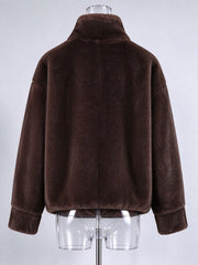 Plush Half Zip Stand Collar Pullover-boutique
