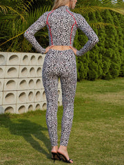Casual Leopard Print Zipper Top and Skinny Pants Sets