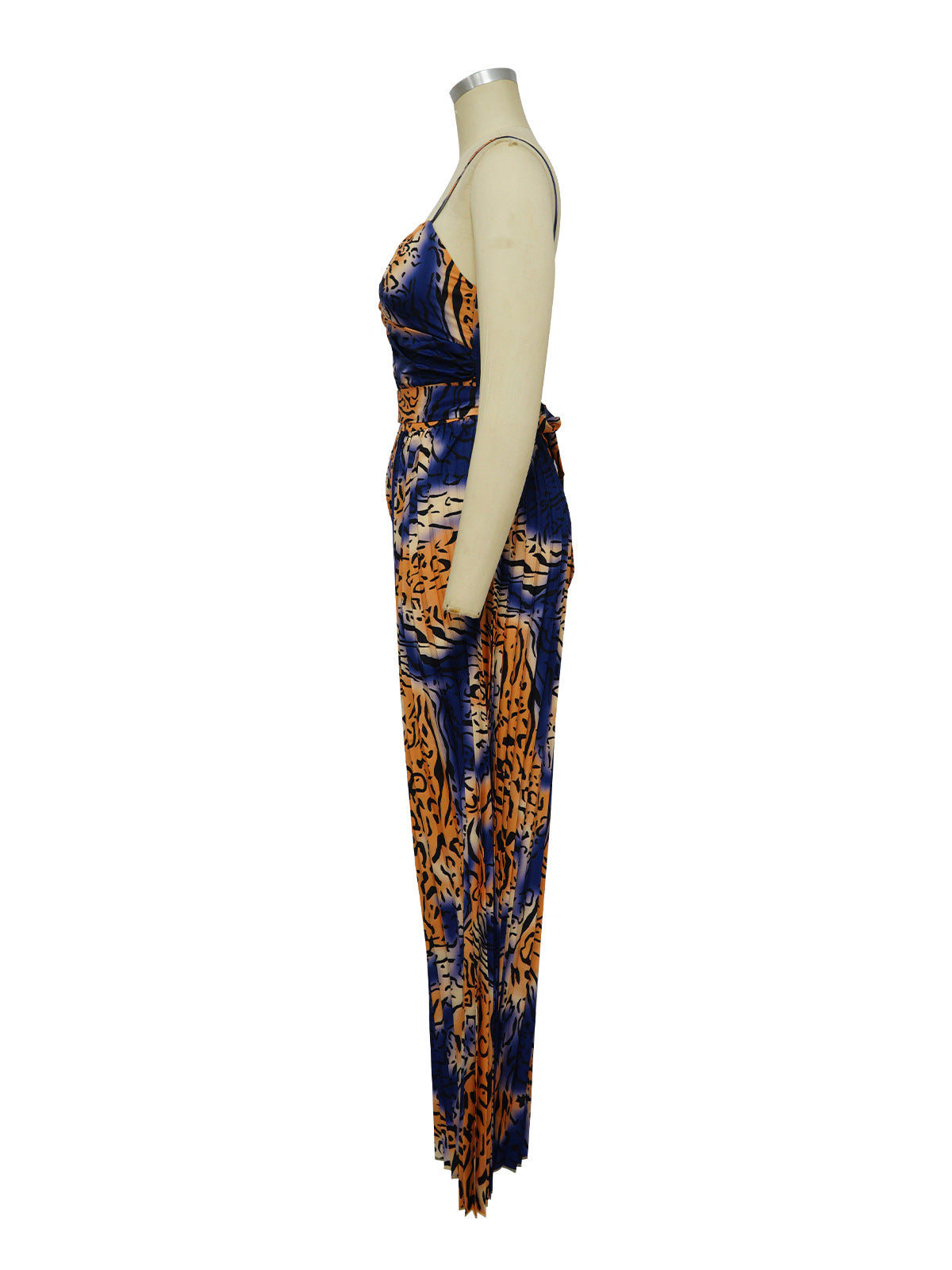 Print Suspenders Pleat Wide leg Jumpsuit