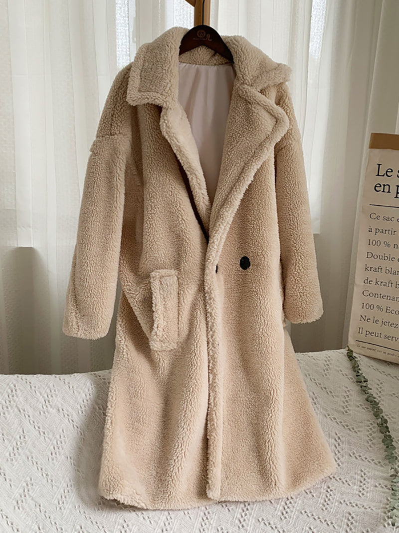 Brown Notched Lapel Long Teddy Overcoat