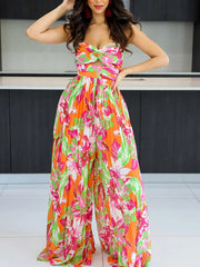 Strapless Print Pleated Jumpsuit