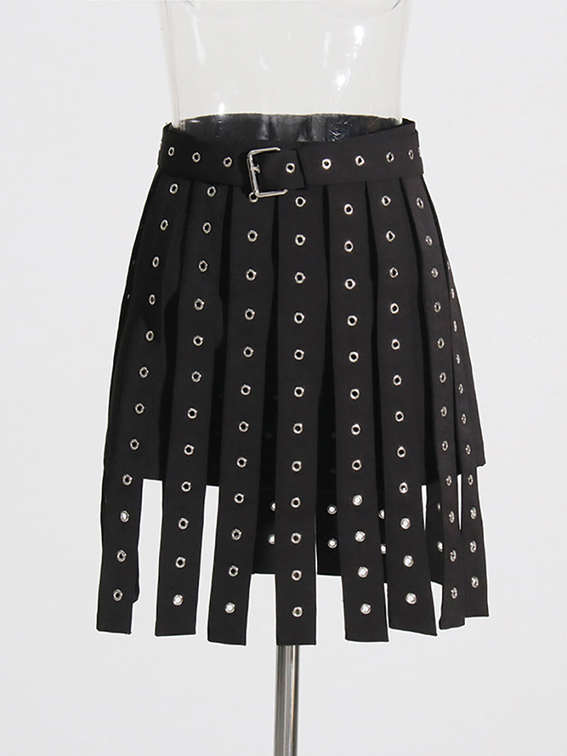 Fashion Belt Ornament Patchwork Skirt