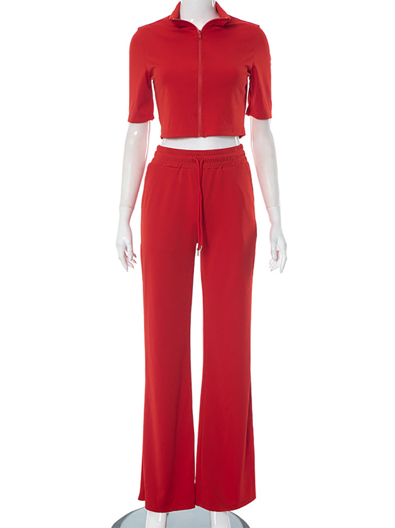 Casual Zipper Top Loose Pants Suit