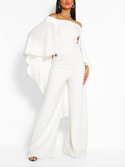 Off Shoulder Chiffon Cape Jumpsuit