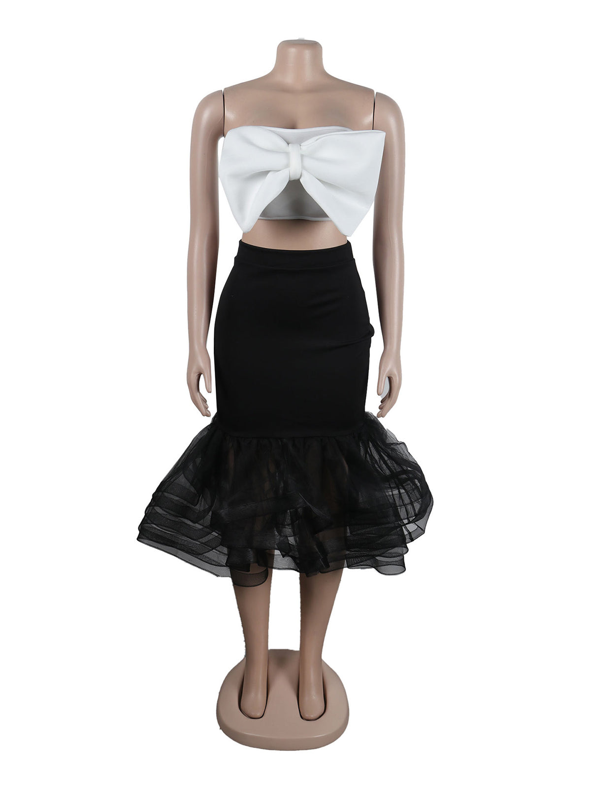 Strapless Bowknot Wrap hip Skirt Set