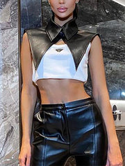 Sexy PU Leather Cropped Top T Shirt