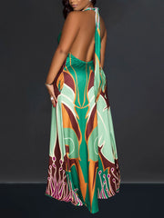 Sexy Print Backless Maxi Dress