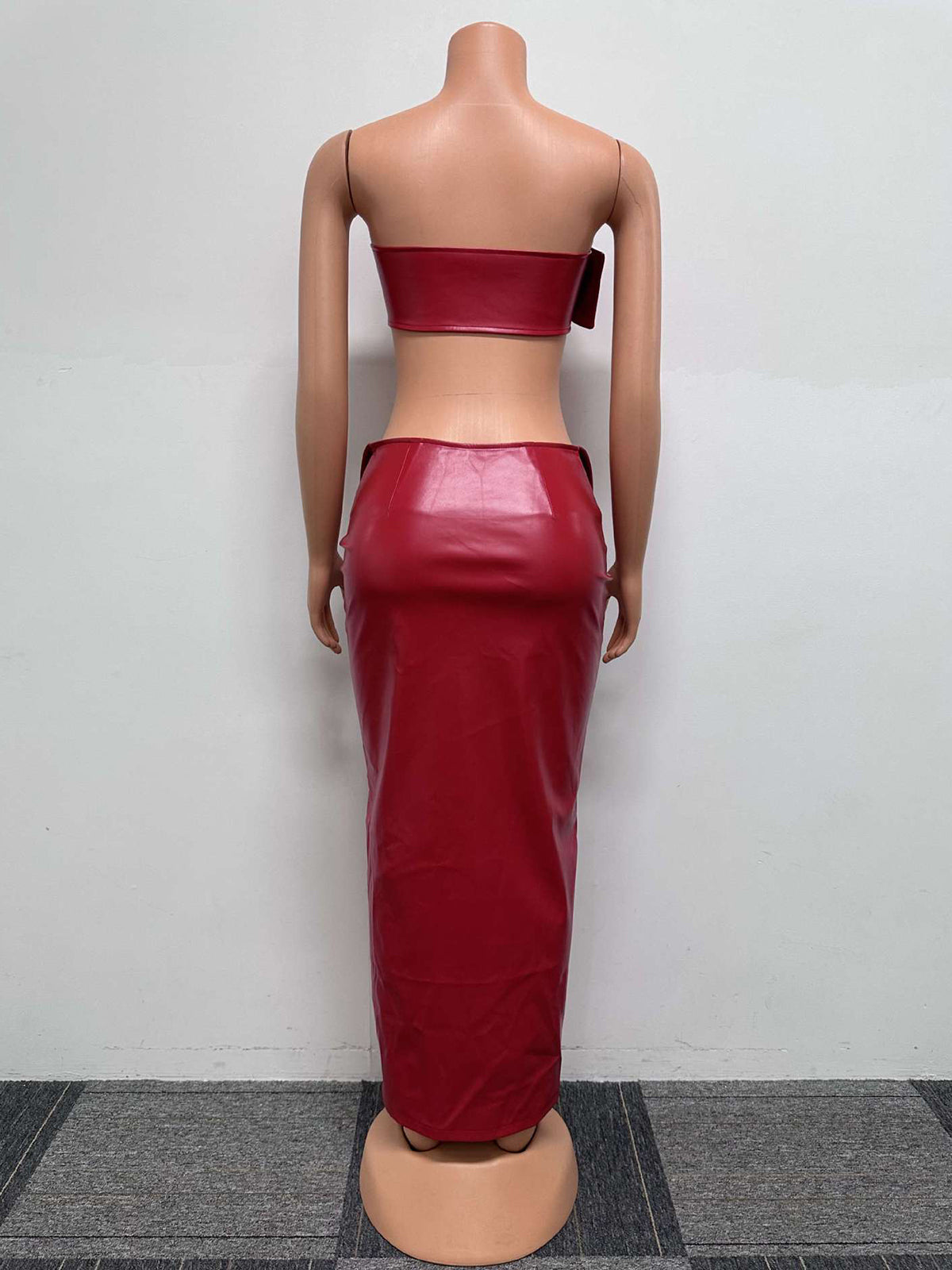 Chest Wrap PU Leather Skirt Suit