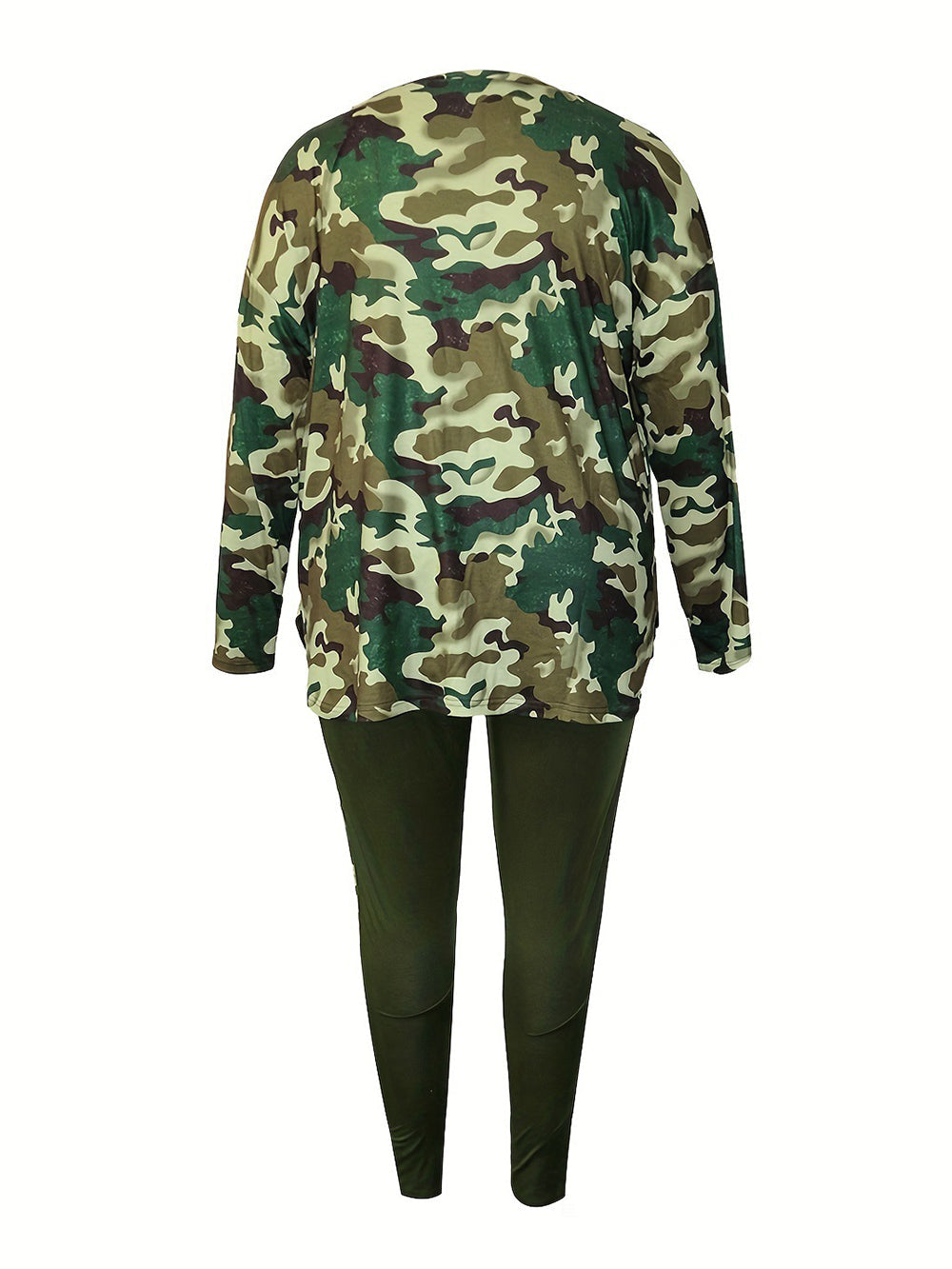 Camo Print Long Sleeve Pants Suit