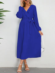 V Neck Ruffles Casual Pleated Dress