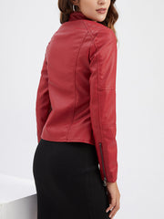 Stand Collar PU Leather Jacket