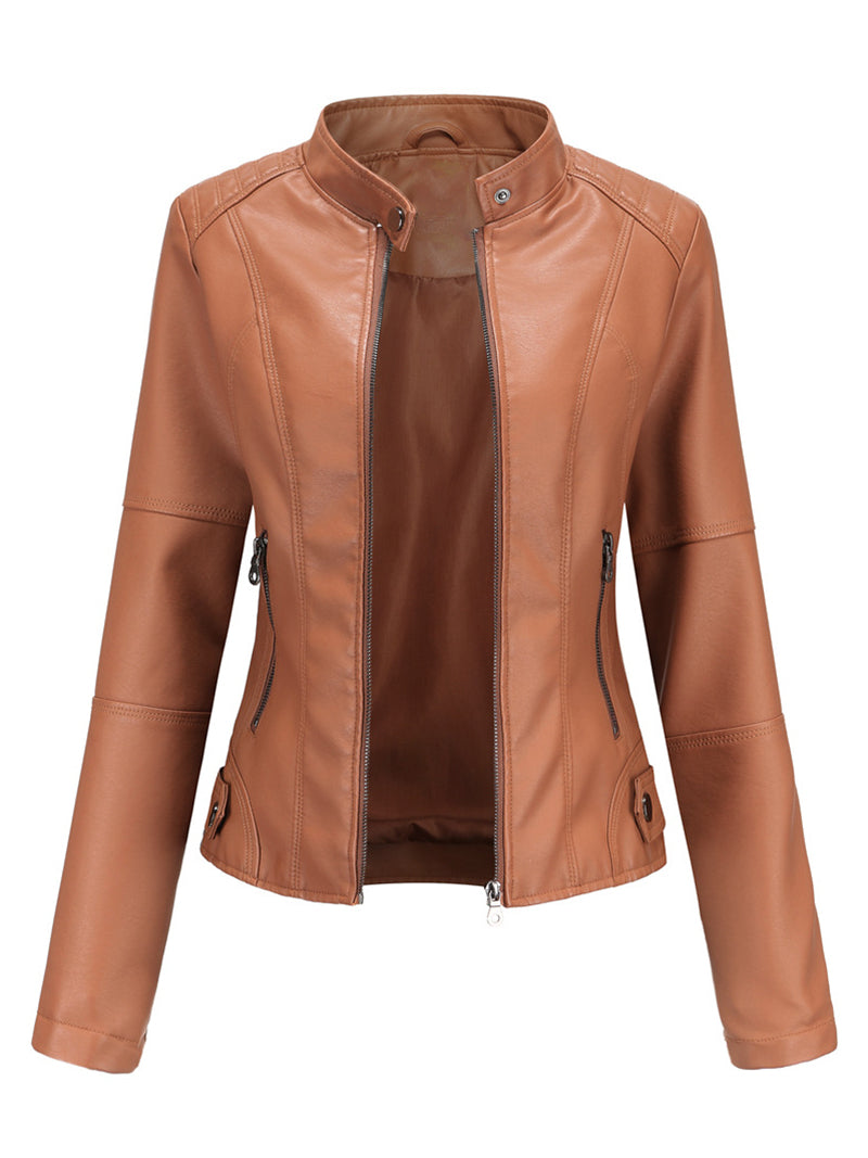 Stand Collar PU Leather Jacket