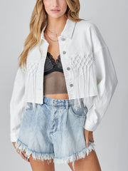 Tassels Sequin Cropped Denim Jacket