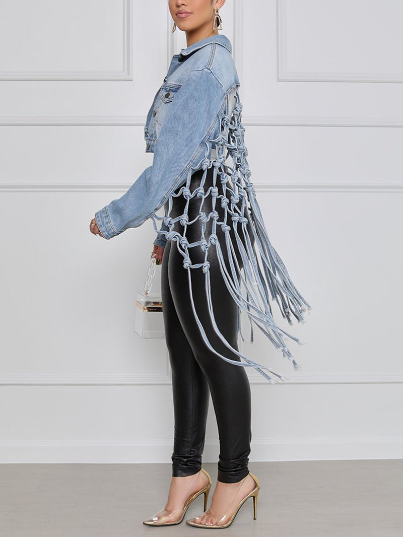 Fashion Weave Tassel Denim Jacket