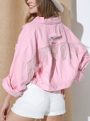 Vintage Tassels Ripped Denim Jacket