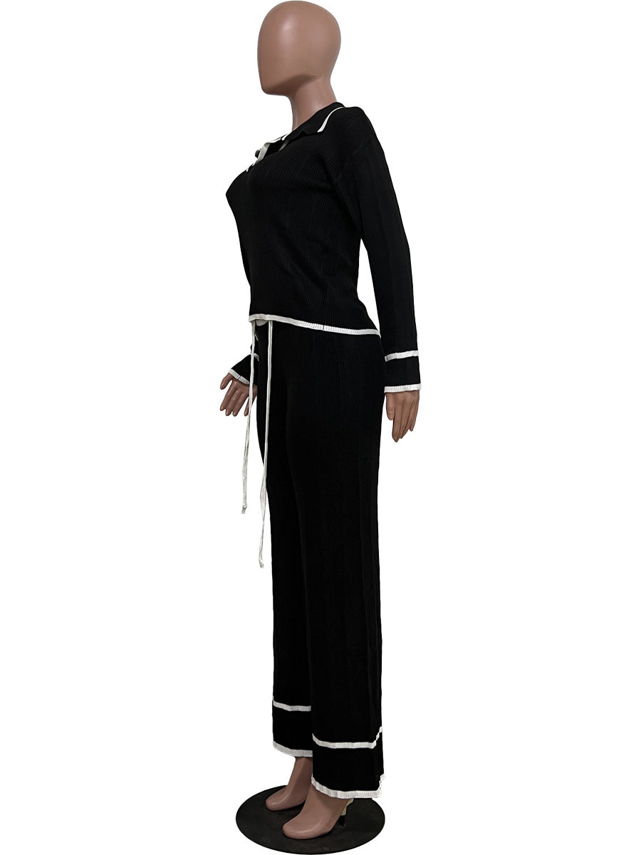 Casual Knit Wide-leg Pants Suit