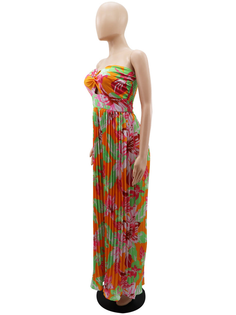 Strapless Print Pleated Jumpsuit