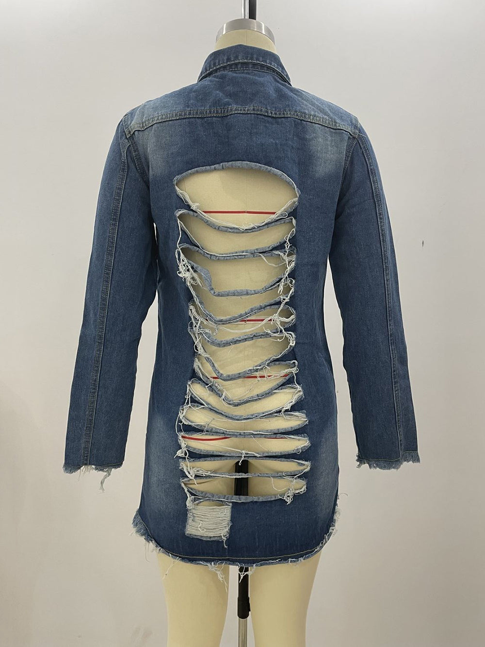 Casual Hollow out Ripped Denim Coat