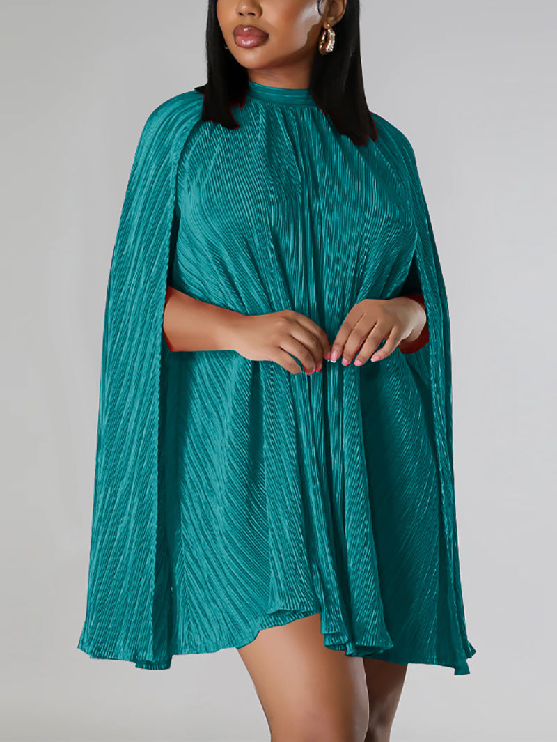 Solid Color Pleat Shawl Dress