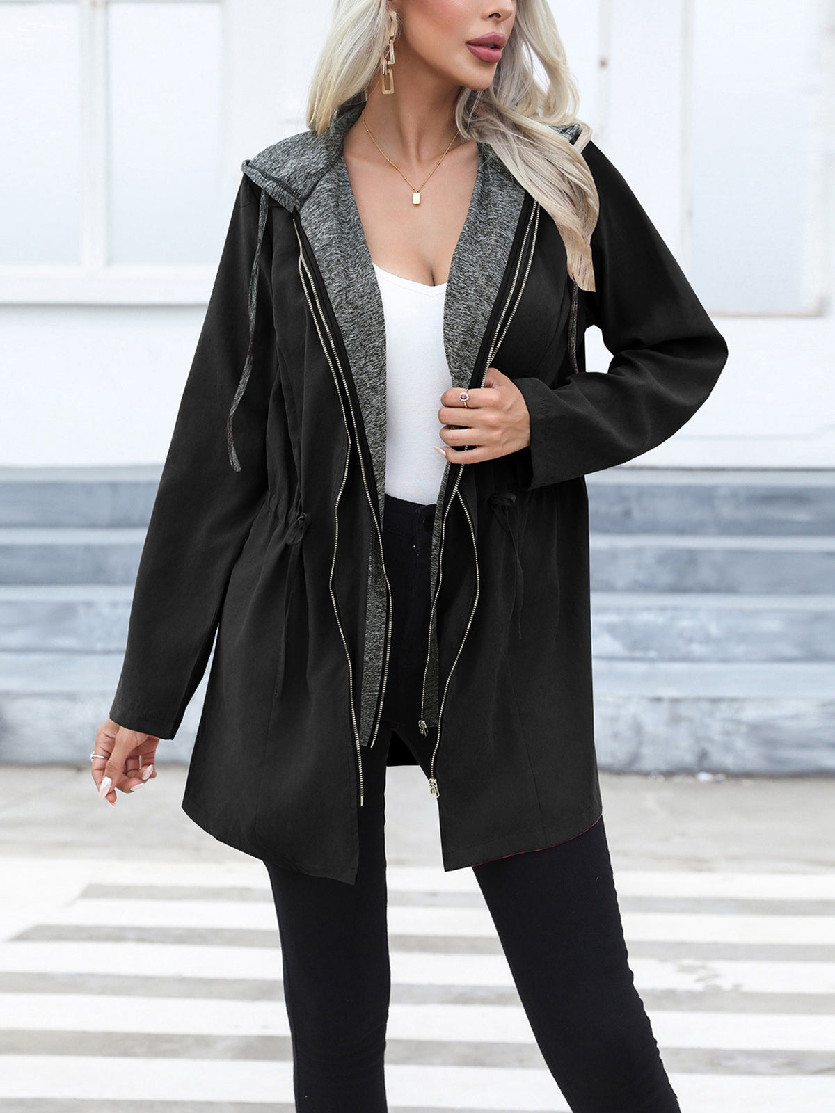 Fashion Dual Zippers Trench Coat