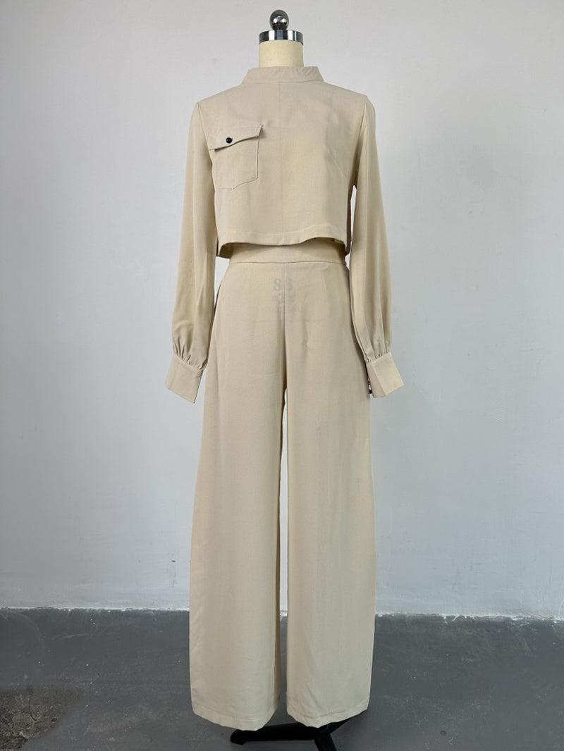 High Collar Top Wide-leg Pants Casual Suit