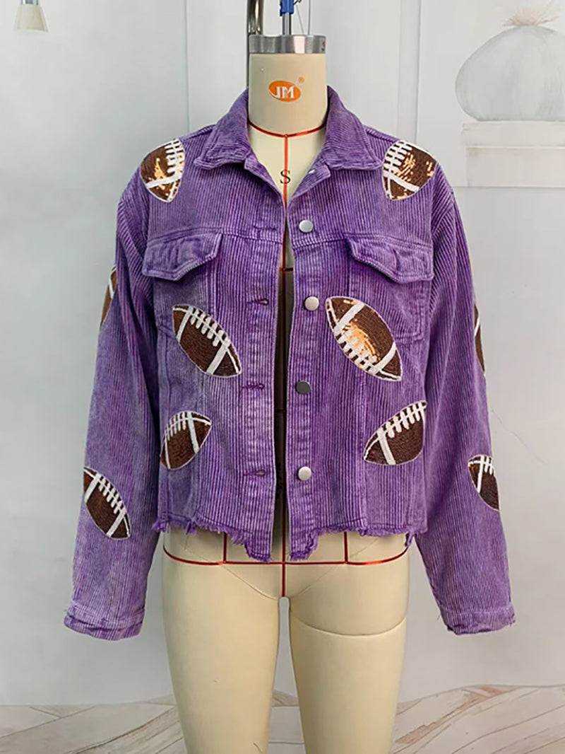 Boyfriend Rugby Sequin Corduroy Jacket Coat