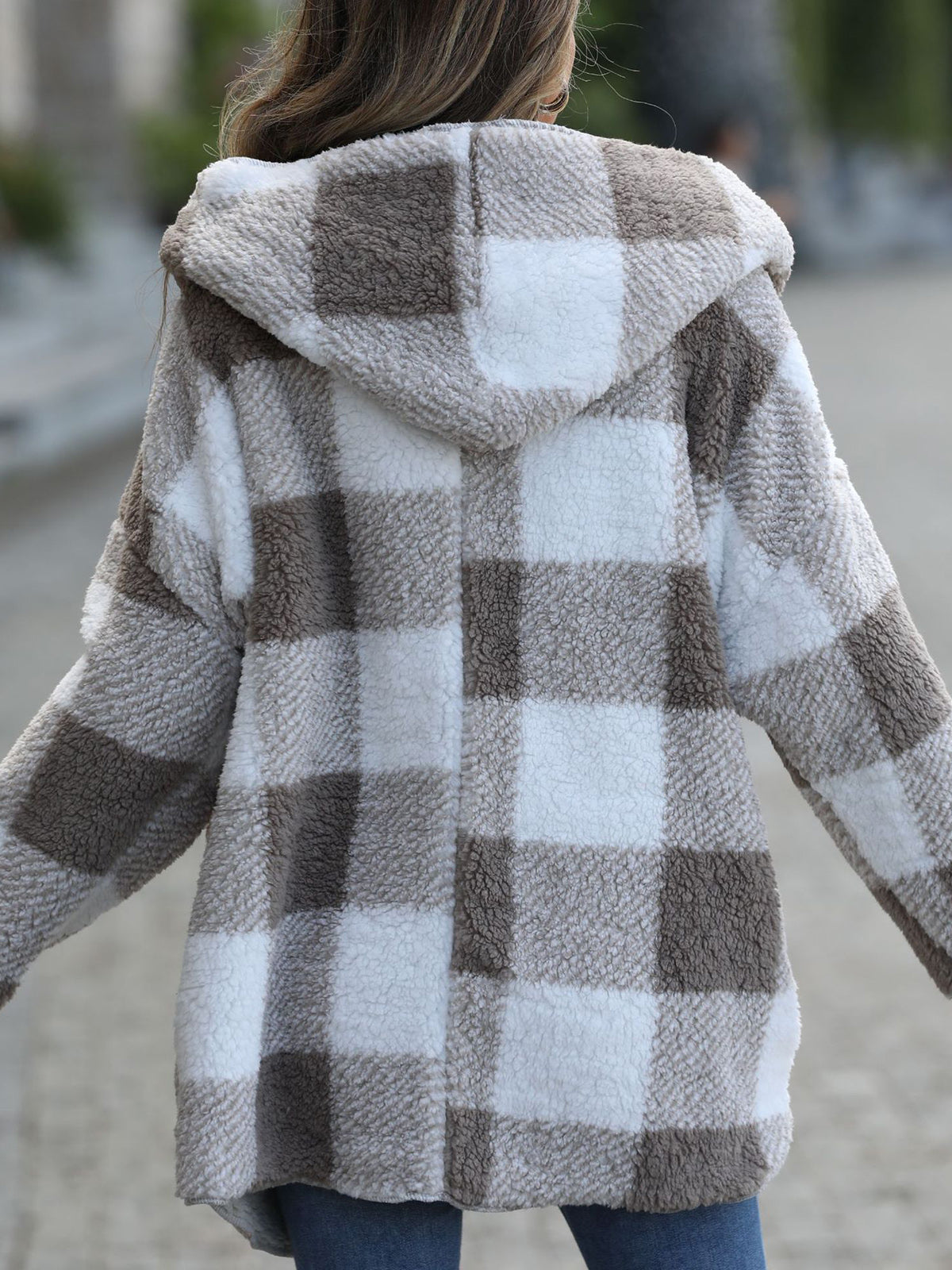 Plaid Double-faced Pile Hooded Jacket