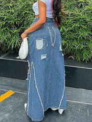 Casual Ripped Hight Slit Denim Skirt