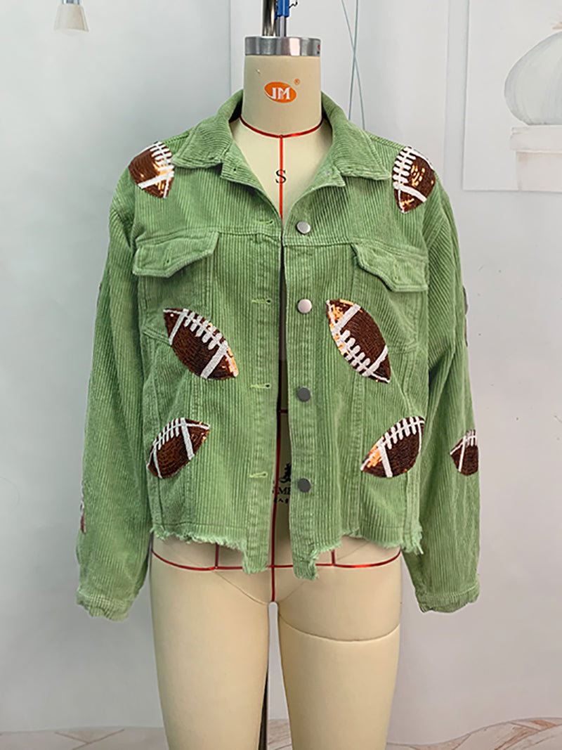 Boyfriend Rugby Sequin Corduroy Jacket Coat