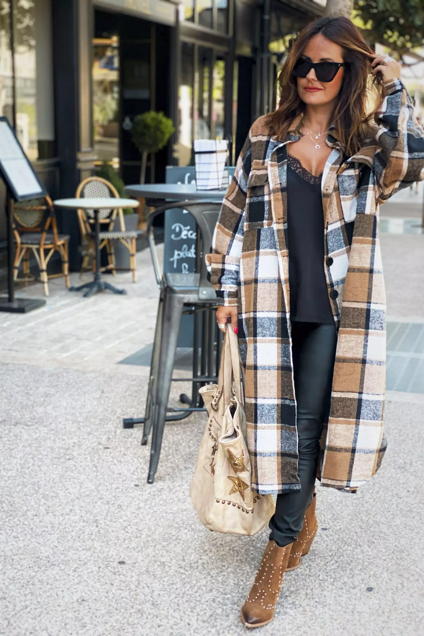 Flannel Shacket Plaid Jacket Maxi Length Coats