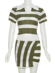 Stripe Knit Short Skirts Suit