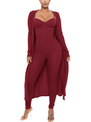 Sexy Skinny Jumpsuit Cardigan Set