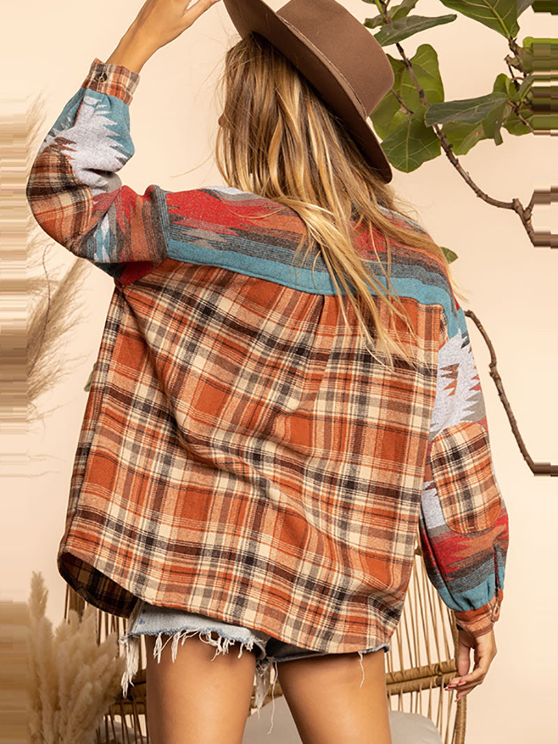 Fashion Aztec Print Plaid Jacket Coat