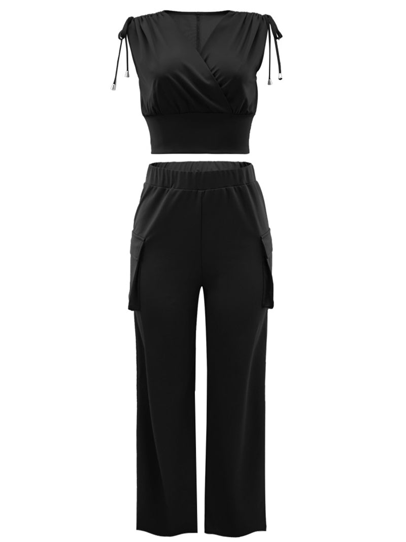 V Neck Top Straight Trousers Suit