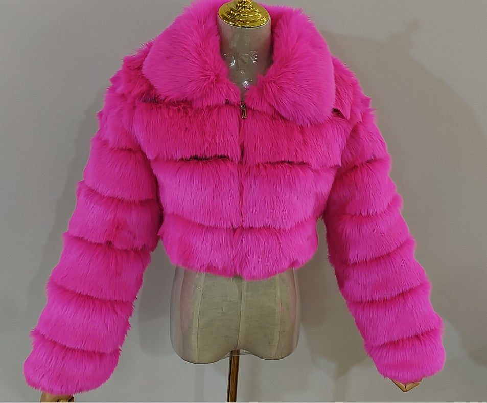 Fashion Thick Artifici Fur Coat Fox Fur Short Jacket( S-4XL)