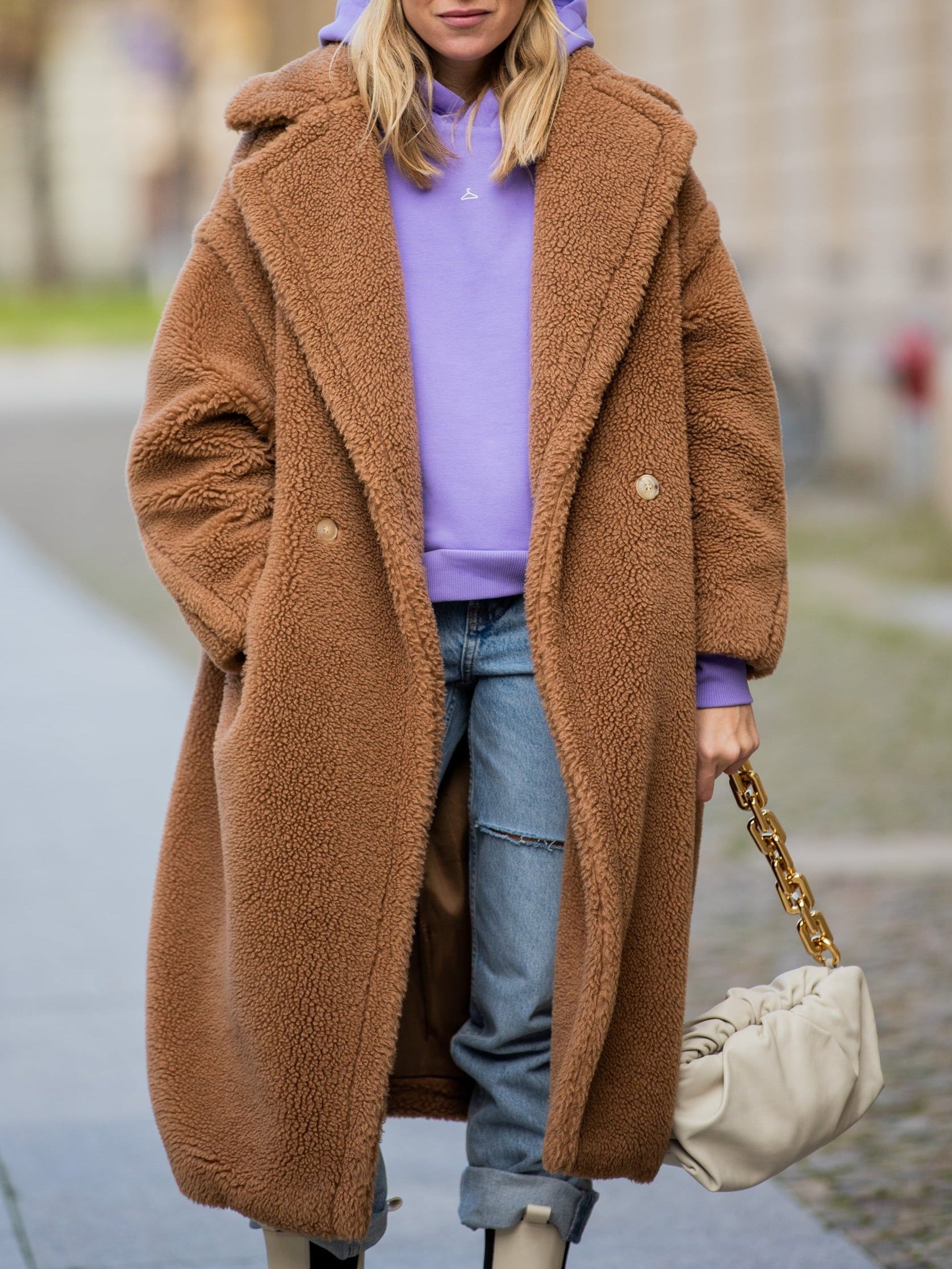 Brown Notched Lapel Long Teddy Overcoat