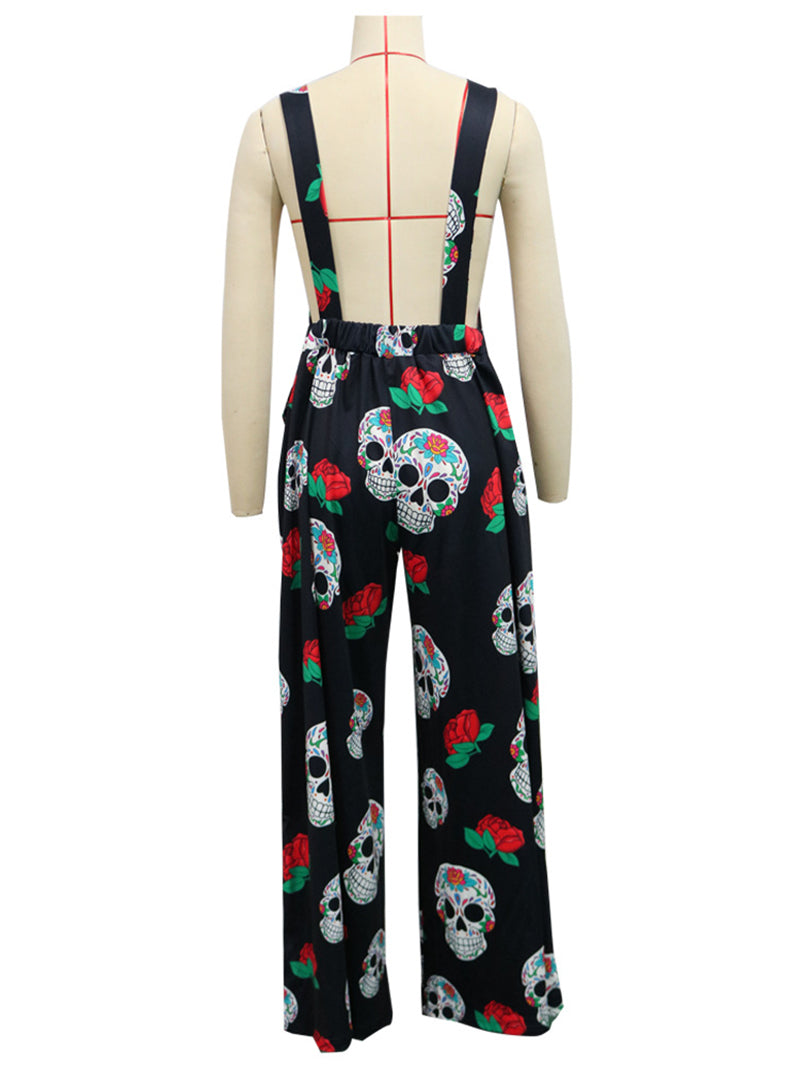 Print Backless Wide leg Jumpsuit