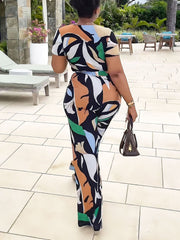 Print Slim High Waist Pants casual Suit