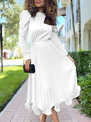 Long Sleeve Top Pleated Skirt Suit