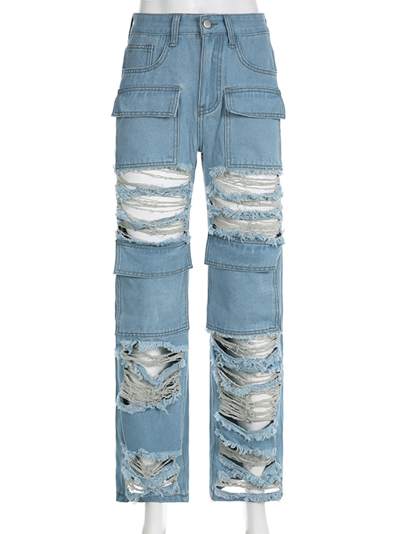 Ripped Straight Jeans