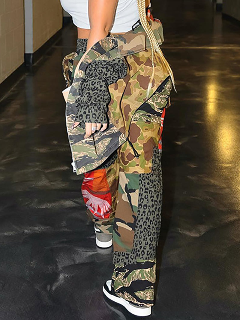 Camo Print Slim Casual Trousers