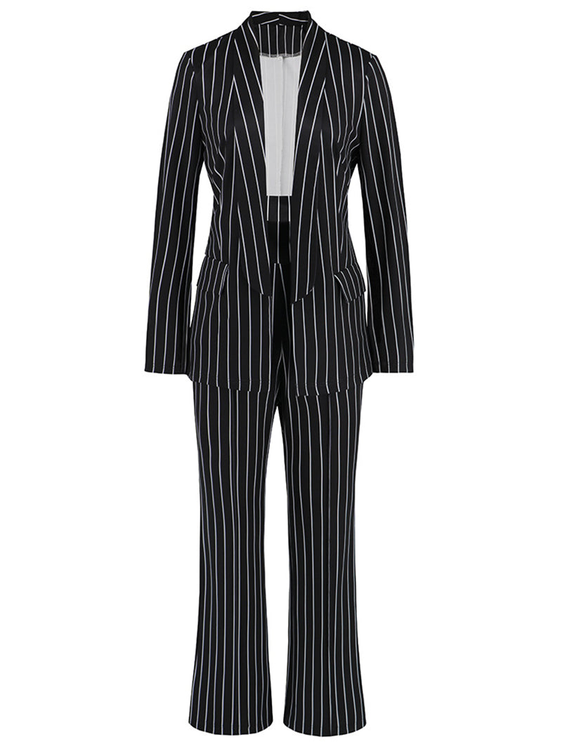 Stripe Suit Coat Wide leg Pants Set