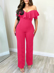 V-neck Ruffles Slim Jumpsuit