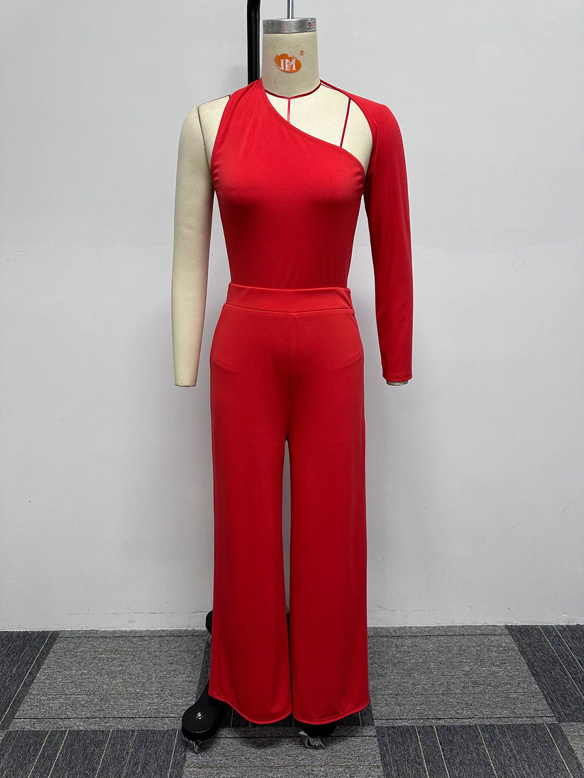 One Shoulder Slim Wide leg Pants Suit